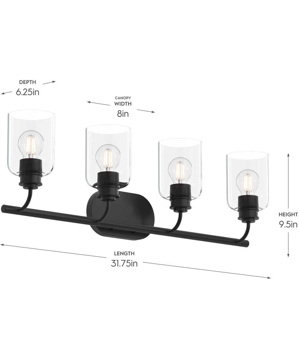 Reines 4-Light Bath Vanity with Clear Glass Shades Matte Black