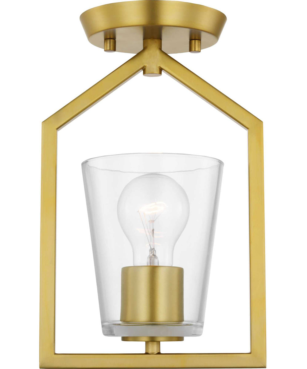 Vertex 1-Light Clear Glass Contemporary Semi-Flush Mount Brushed Gold