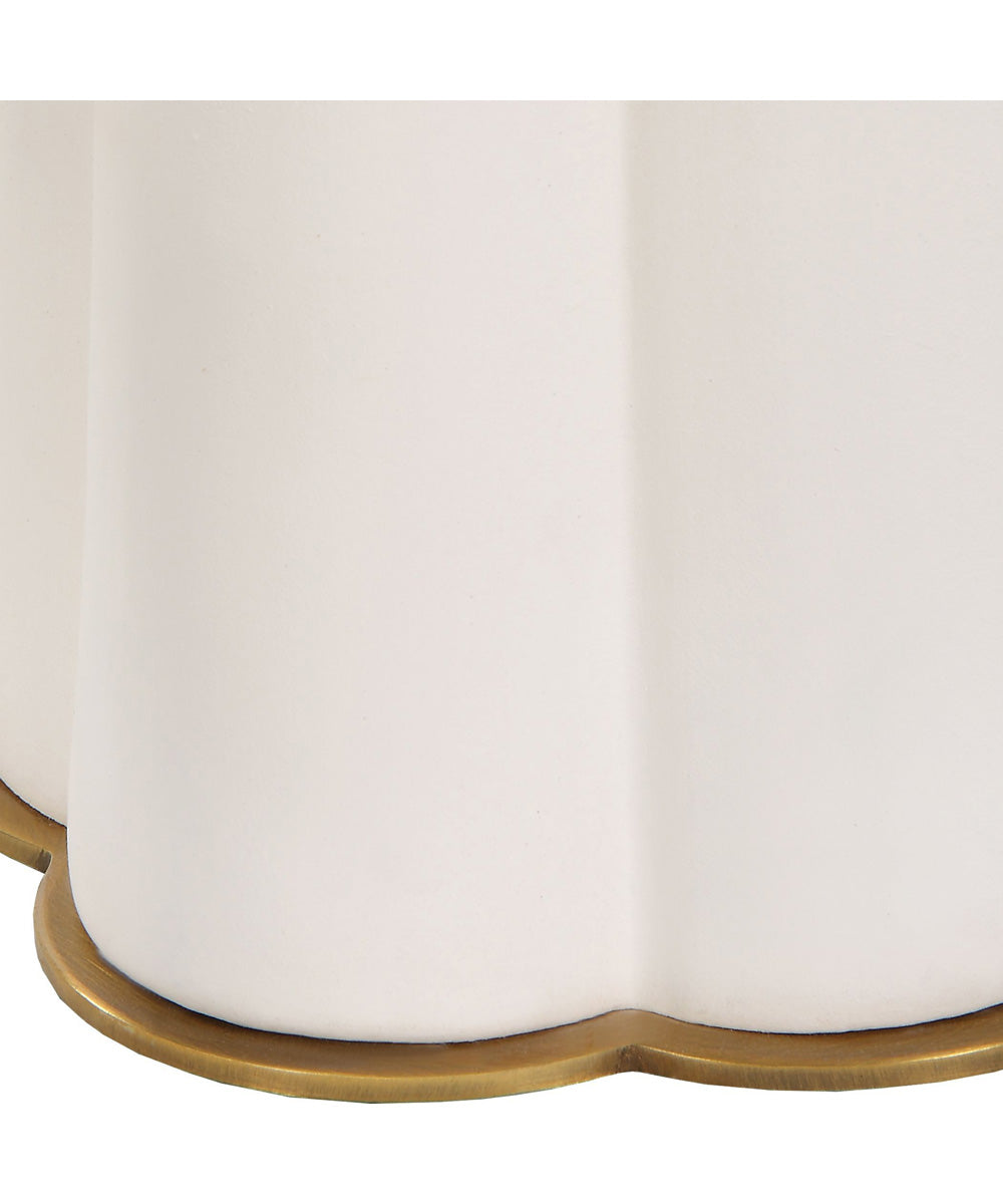 Ceramic Table Lamp with White Satin Glaze and White Linen