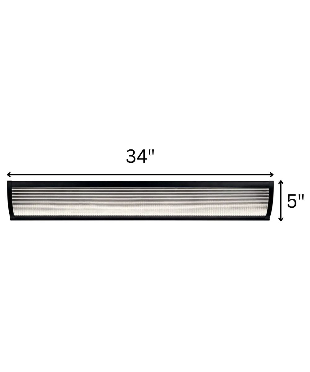 Roone 34"W 1-Light LED  Vanity Bath Light Matte Black Finish, Clear Ribbed Shade by Kichler