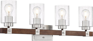 28"W Arabel 4-Light Vanity & Wall Brushed Nickel / Nutmeg Wood