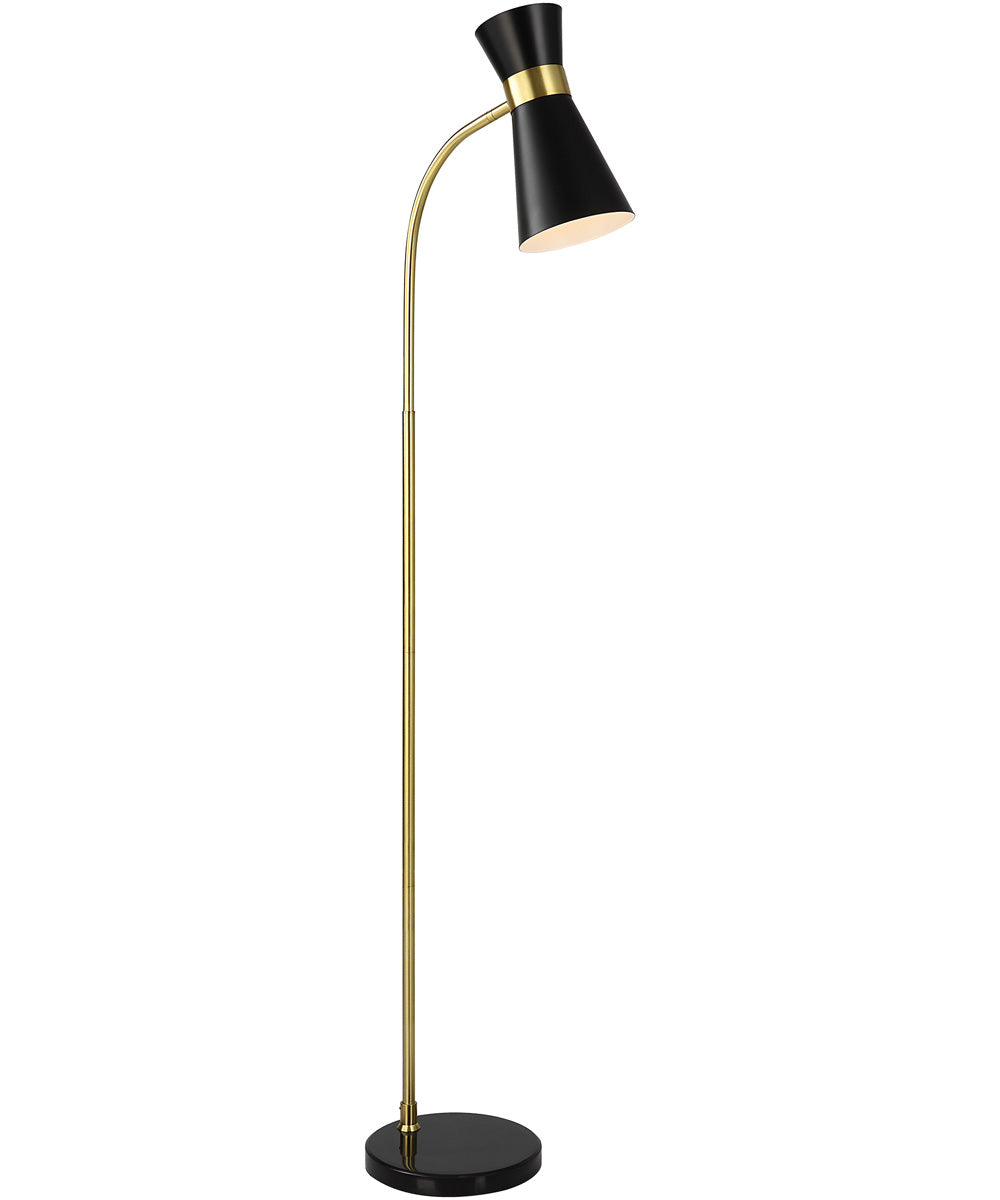 Floor Lamp in Gold with Black Marble and Black Metal