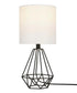 Catalina 18"H Metal Geometric Cage Matte Black Finish Table Lamp with White Linen Drum Shade