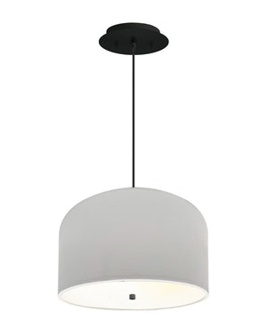 14" W 2 Light Pendant White Shade with Diffuser, Black Cord