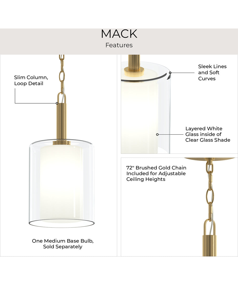 Mack 1-Light Pendant with Layered Glass Shade Brushed Gold