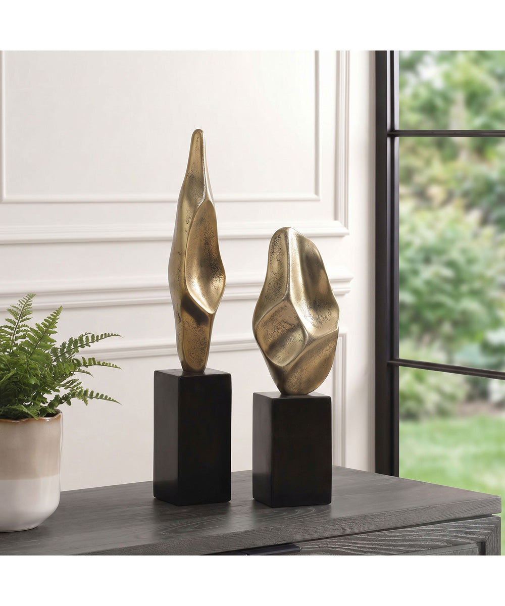 Fluid Geometry Gold Sculptures, Set of 2