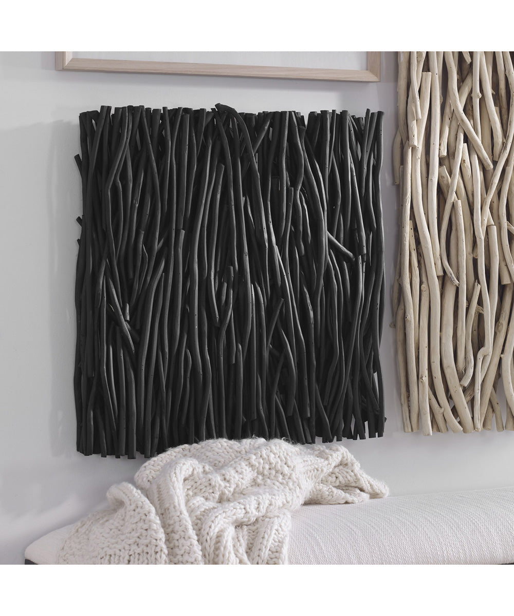 Gathered Teak Square Black Wood Wall Decor