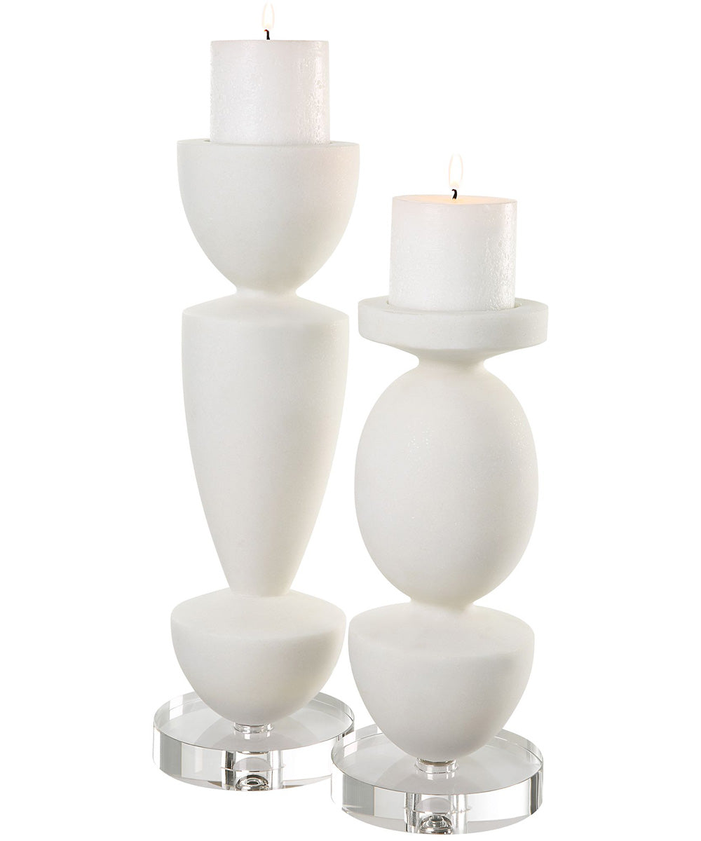 Lido White Stone Candleholders, Set of 2