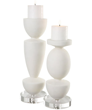 Lido White Stone Candleholders, Set of 2