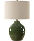 Ceramic Table Lamp Textured Moss Green and Beige Linen