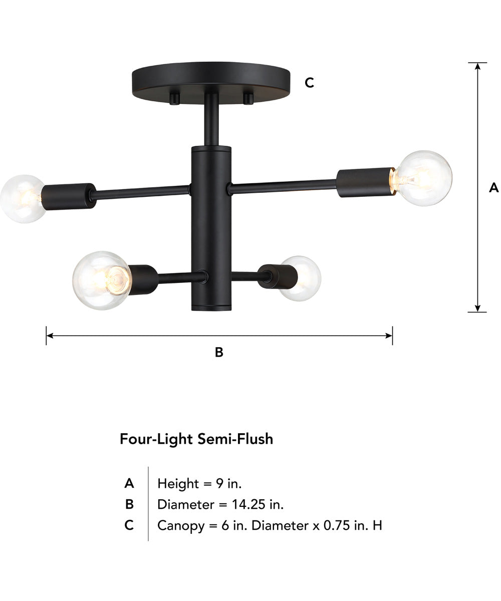 Arlo 4 Light Semi Flush Mount Matte Black