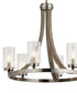 25"w Grand Bank Wood 6-Light Chandelier Light Distressed Antique Gray Finish, Clear Seeded Glass Shade