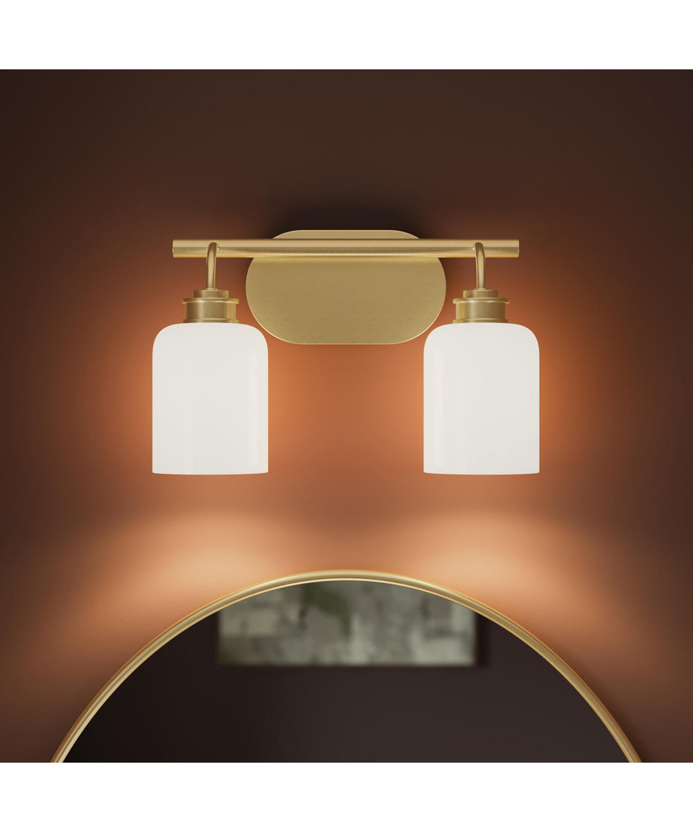 Reines 2-Light Bath Vanity with Opal Glass Shades Brushed Gold