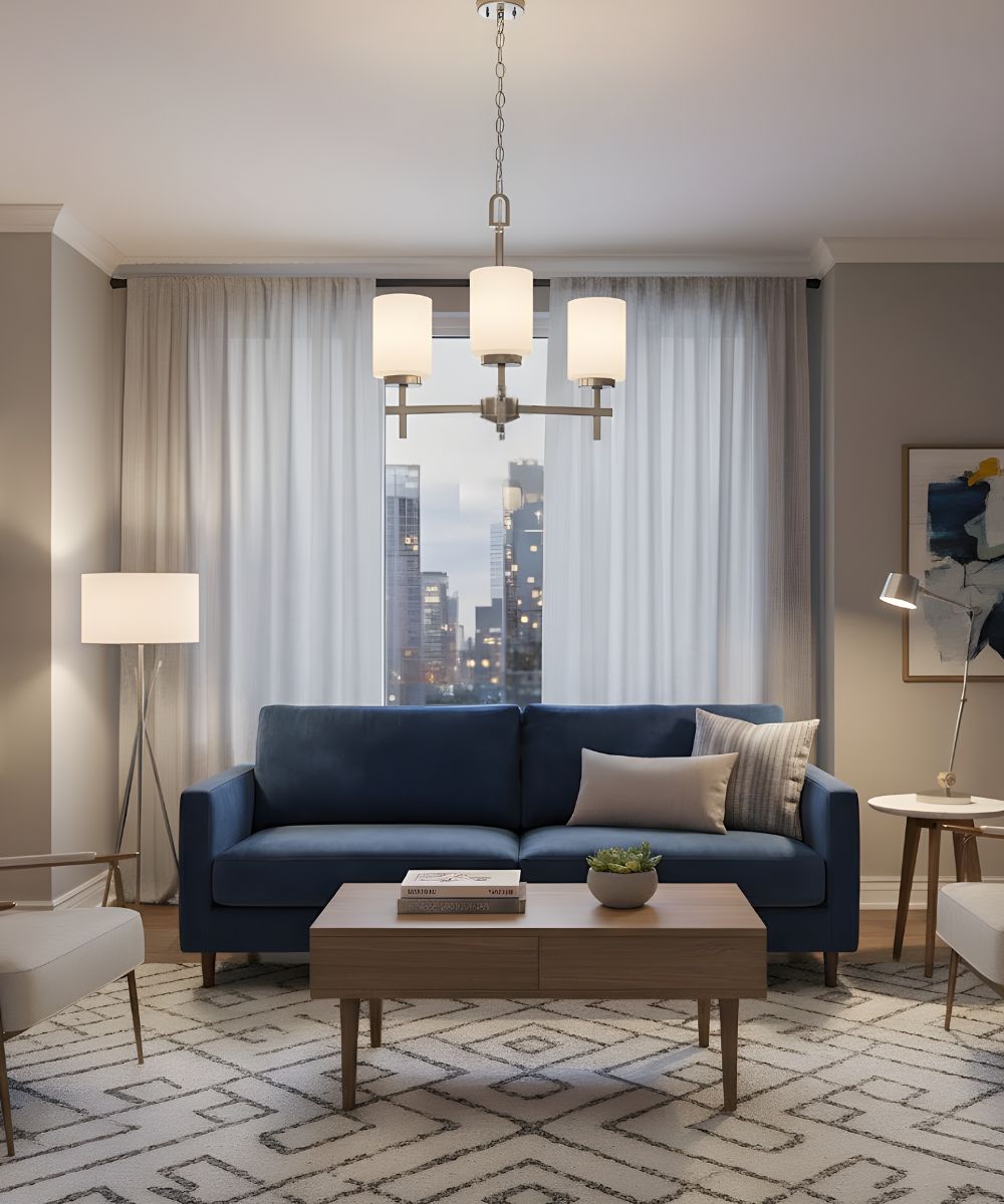 18"W 3-Light LED Chandelier Light Fixture Brushed Nickel Finish with Frosted Opal Glass Shades