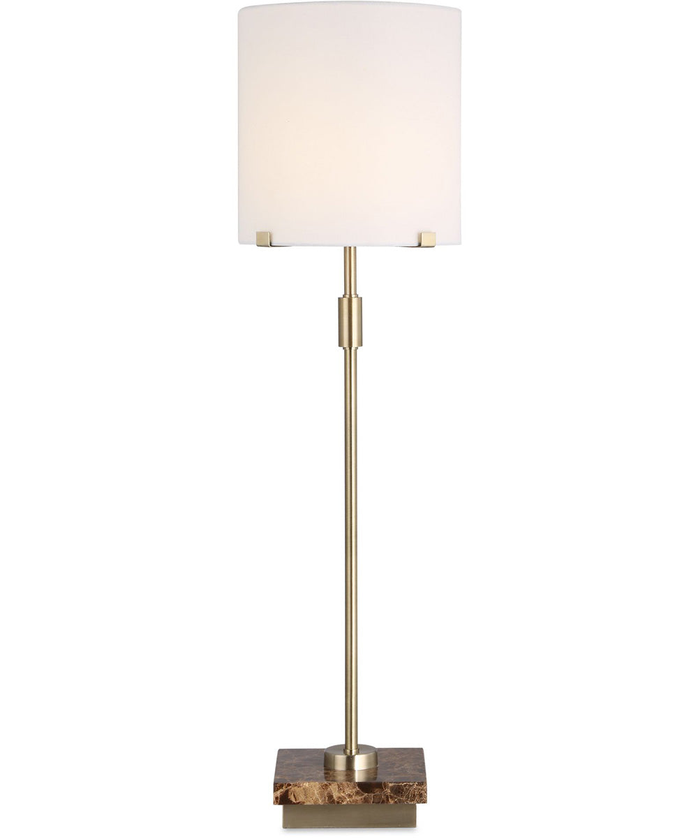 1-Light Buffet Lamp with Coffee Marble Base in Antique Brass