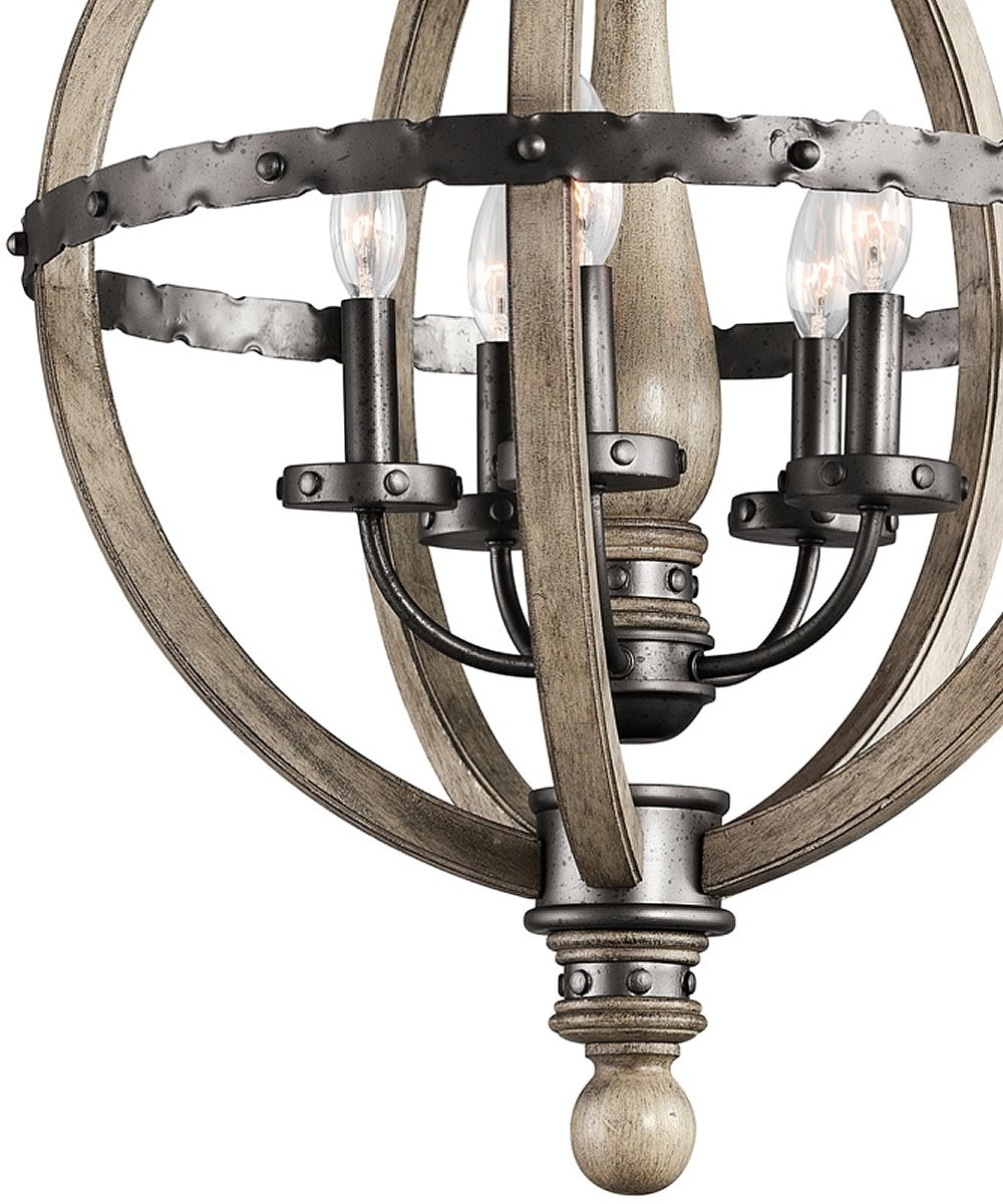 20"w Evan 5-Light Chandelier Light Distressed Antique Gray Wood Finish with Anvil Iron Accents