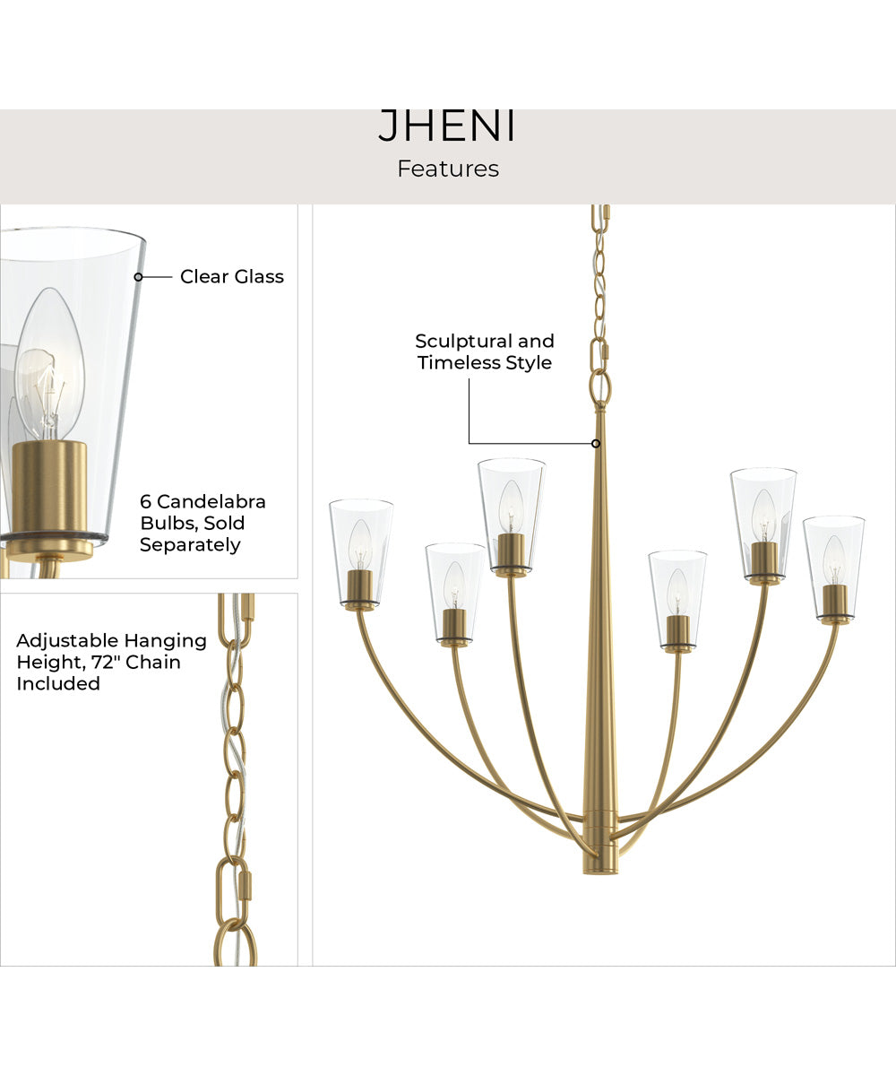 Jheni 6-Light Chandelier with Clear Glass Shades Brushed Gold