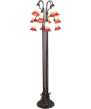 63" High Seafoam/Cranberry Tiffany Pond Lily 12 Light Floor Lamp