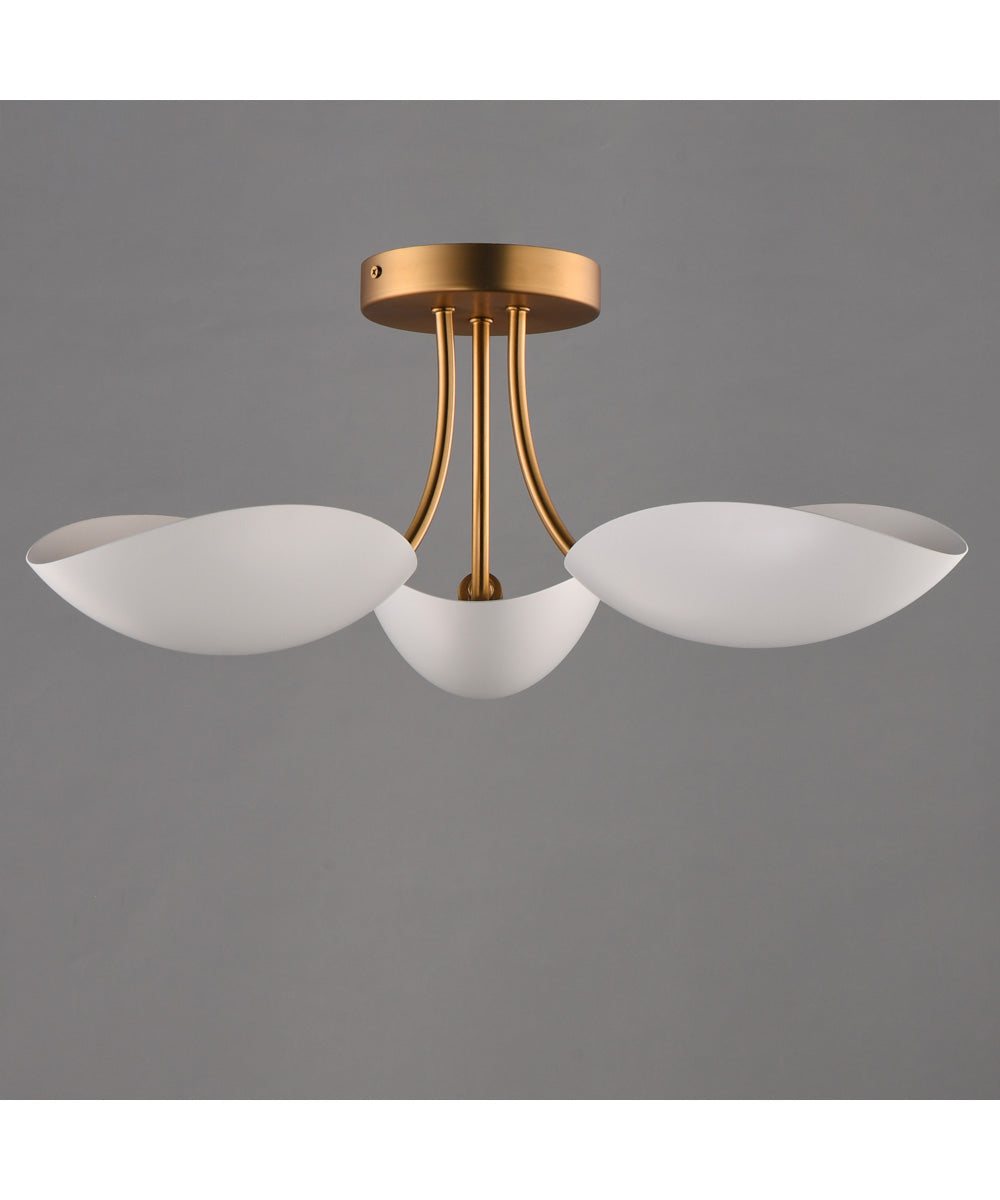 Maris 3-Light Semi Flush White/Natural Aged Brass