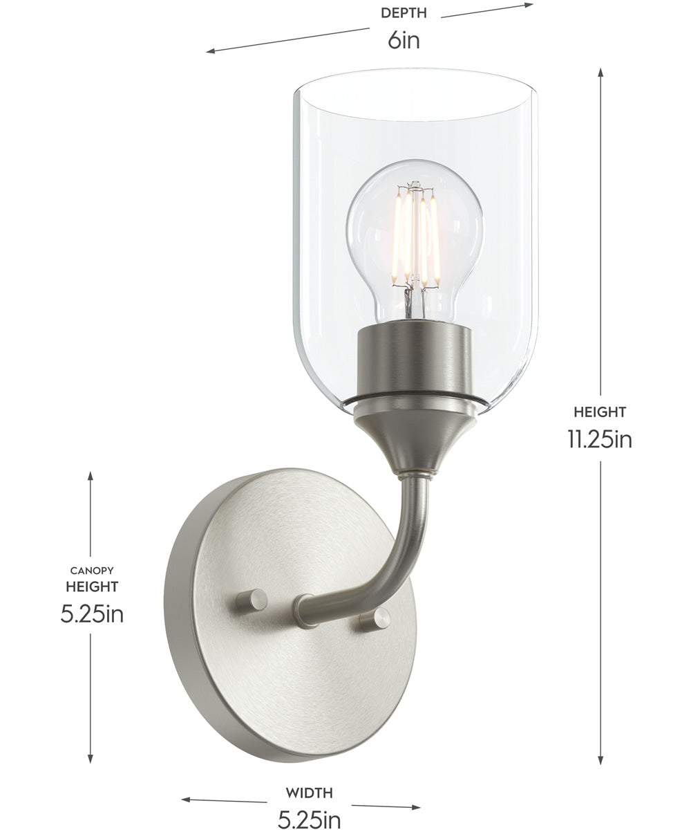 Ilia 1-Light Wall Sconce with Clear Glass Shade Brushed Nickel