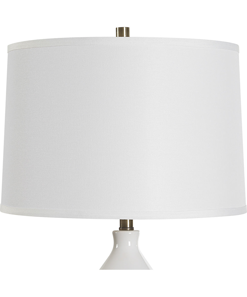 Ceramic Gourd Table Lamp in White with White Linen