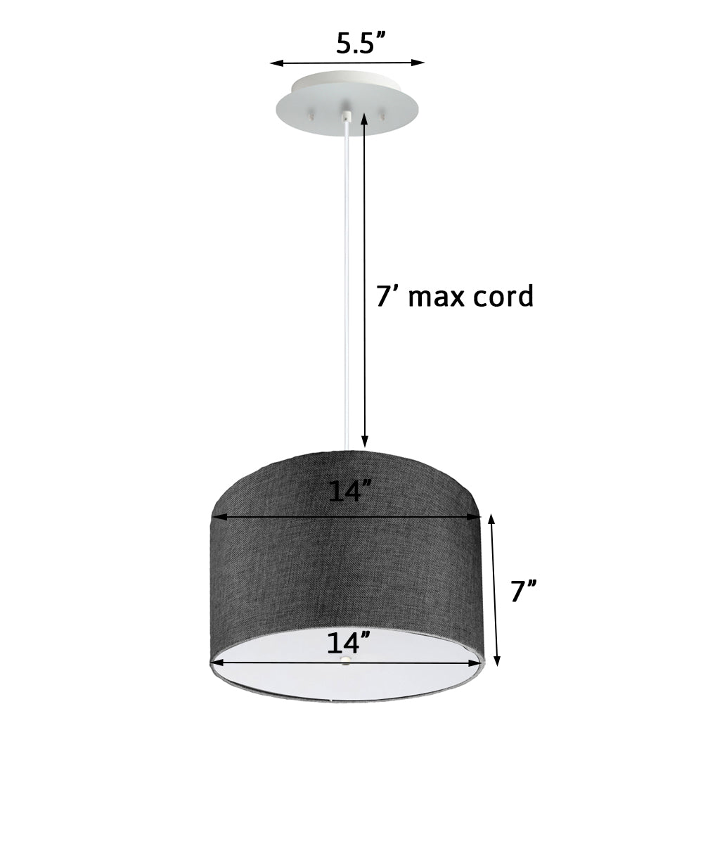 14" W 2 Light Pendant Granite Gray Shade with Diffuser, White Cord