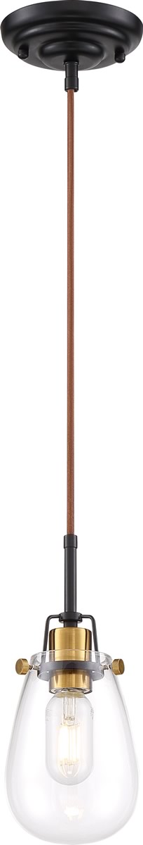 5"W Toleo 1-Light Pendant Black / Vintage Brass Accents