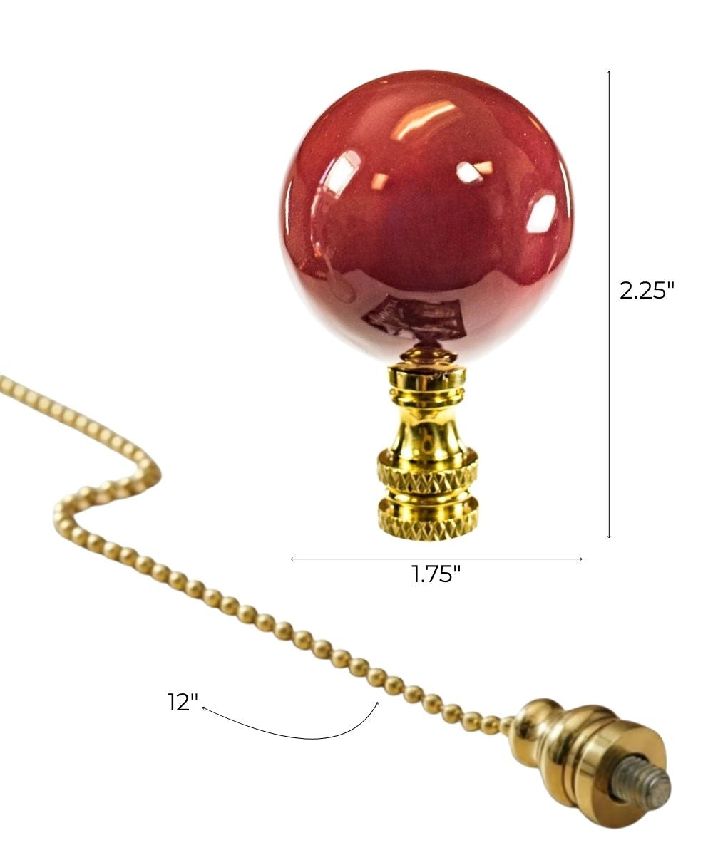 Polished Brass Burgundy Ceramic Ball Fan Pull 2.25"h