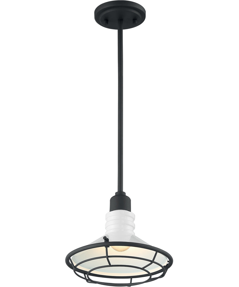 10"W Blue Harbor 1-Light Pendant Gloss White / Black Accents