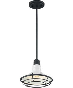 10"W Blue Harbor 1-Light Pendant Gloss White / Black Accents