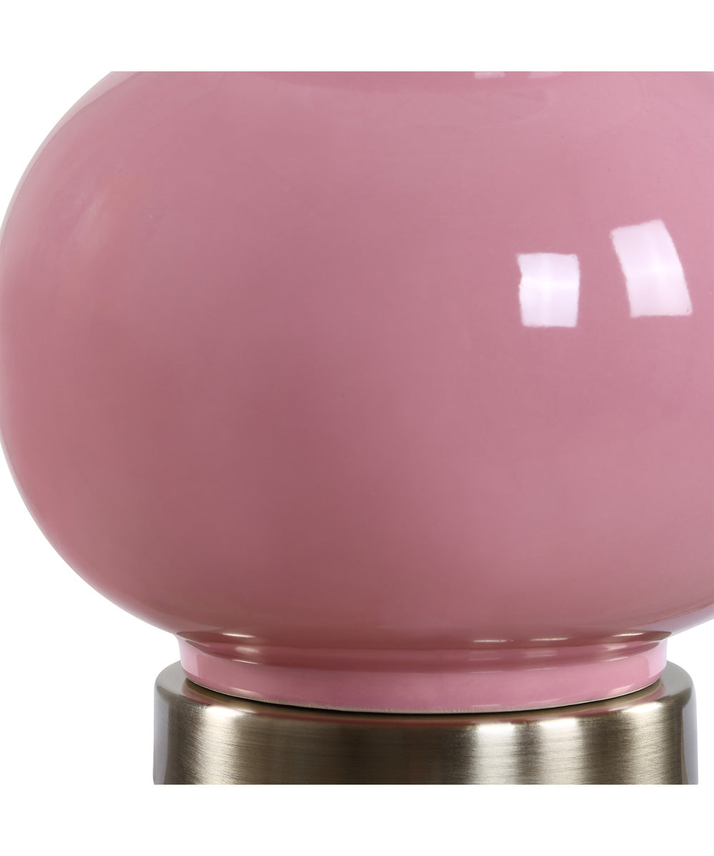 Ceramic Table Lamp with Pink Glaze and White Linen