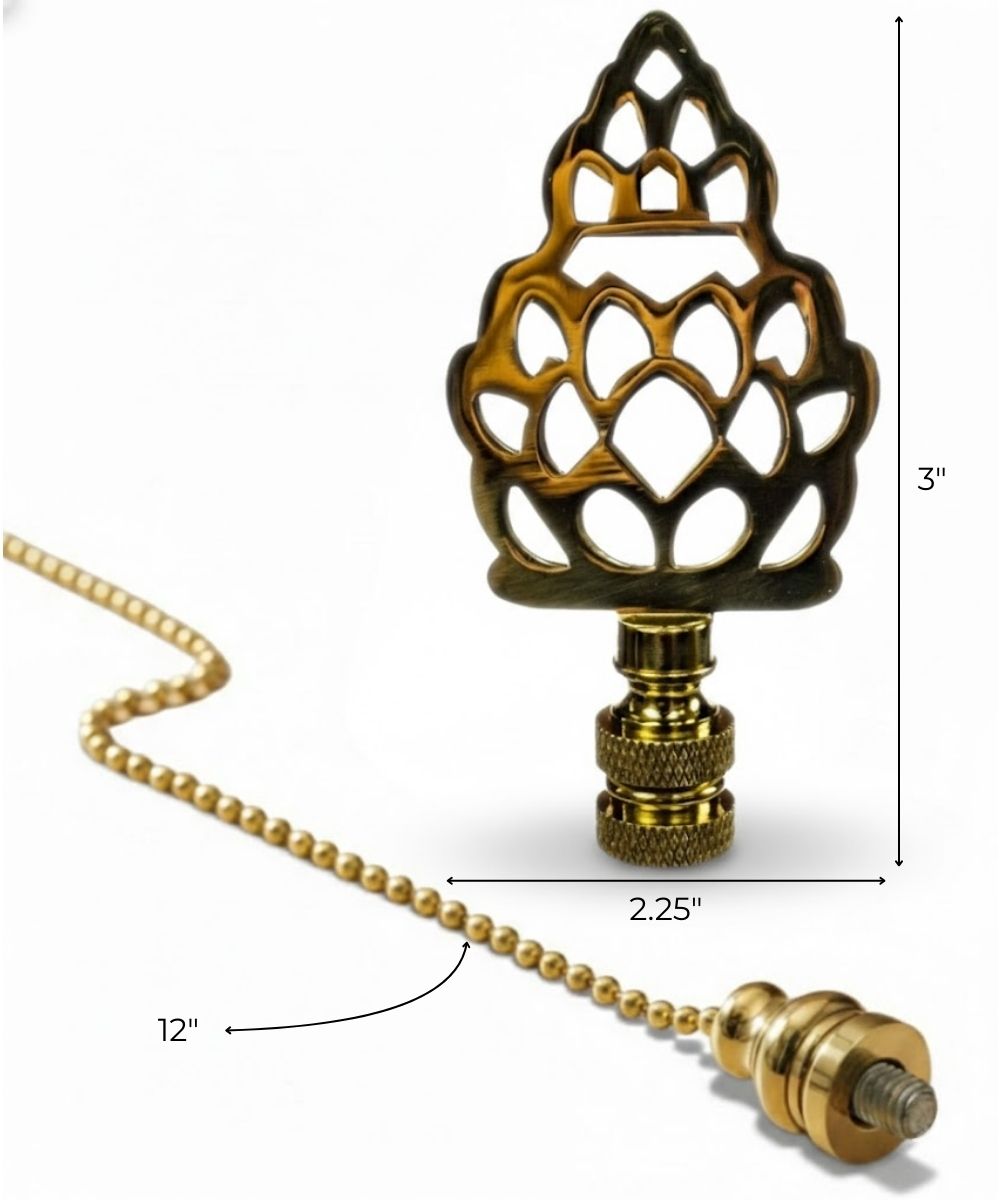 Polished Brass Pineapple Ceiling Fan Pull, 3"h with 12" Polished Brass Chain