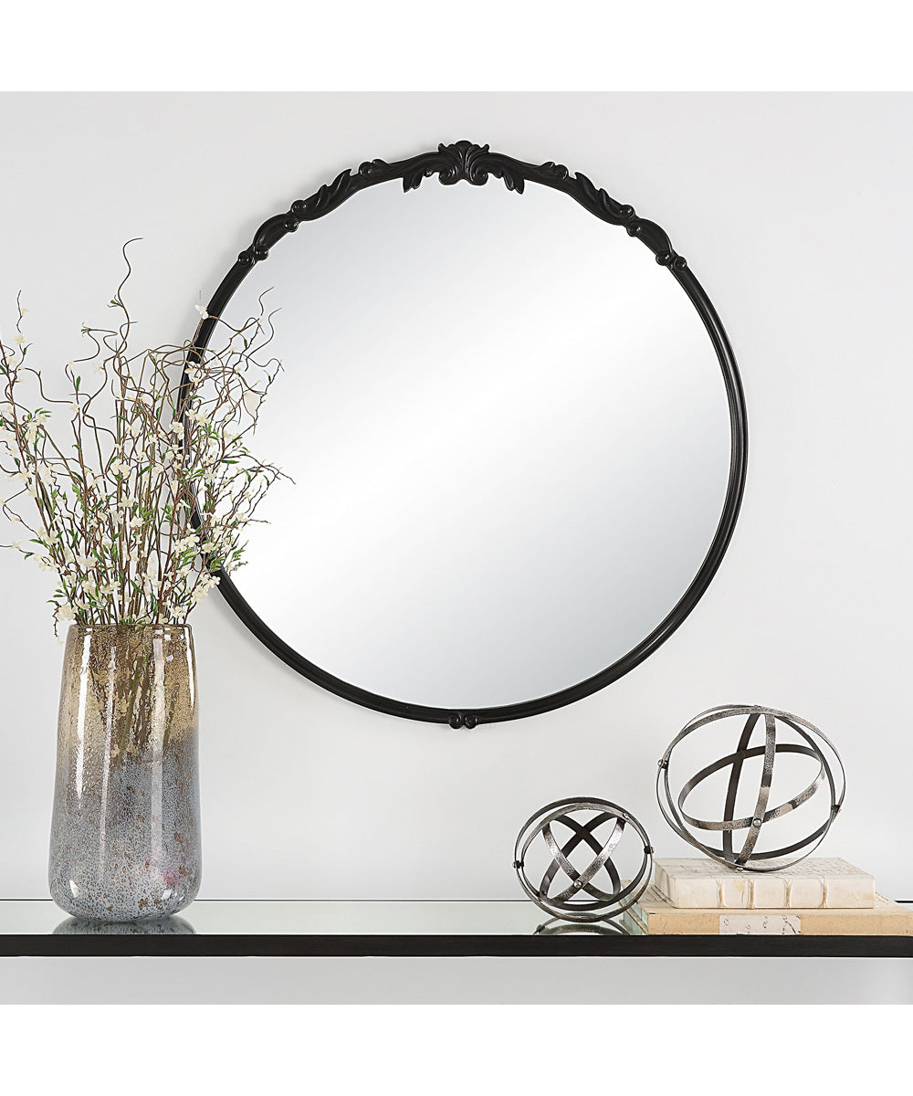 30x31" Wall Mirror Satin Black with Light Gray Glaze