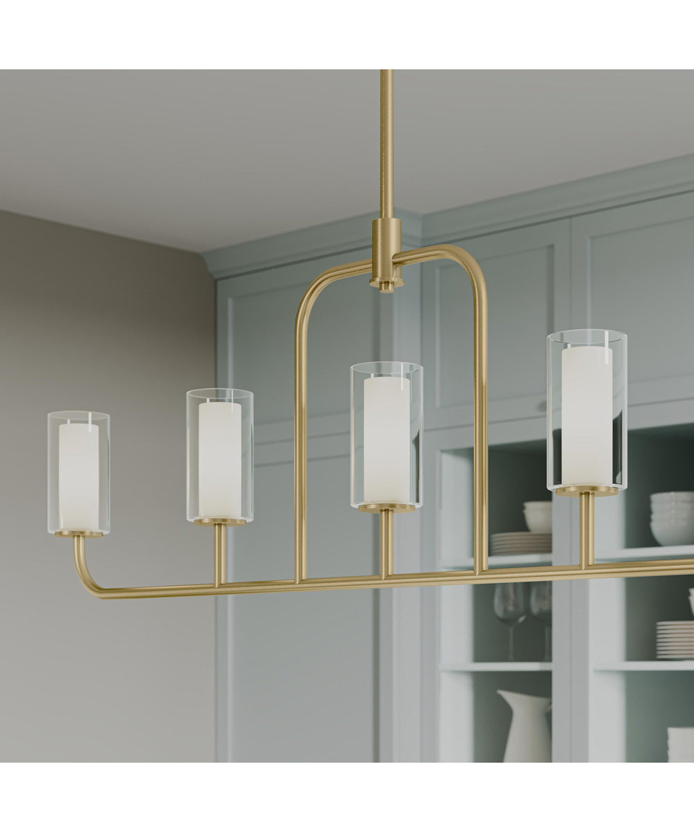 Mack 5-Light Linear Chandelier with Layered Glass Shades Brushed Gold
