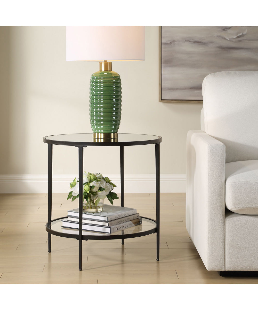 Accent Furniture with Tempered Glass and Mirror Satin Black