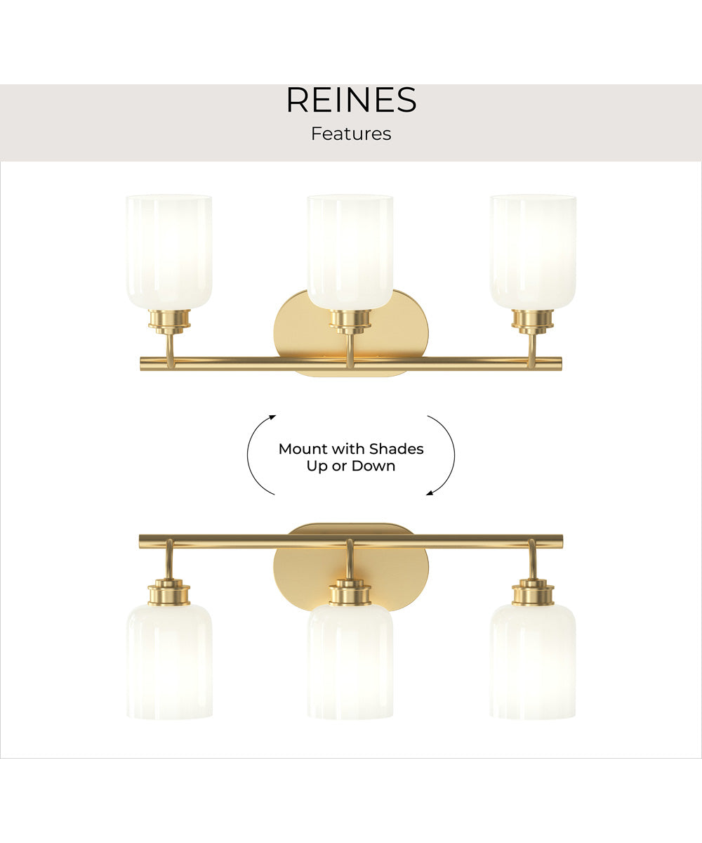 Reines 3-Light Bath Vanity with Opal Glass Shades Brushed Gold