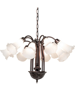 24" Wide White Tiffany Pond Lily 12 Light Chandelier