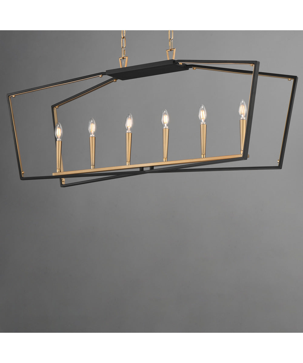 Melrose 6-Light Linear Pendant Black / Natural Aged Brass