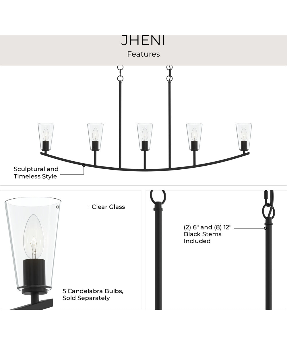 Jheni 5-Light Linear Chandelier with Clear Glass Shades Matte Black