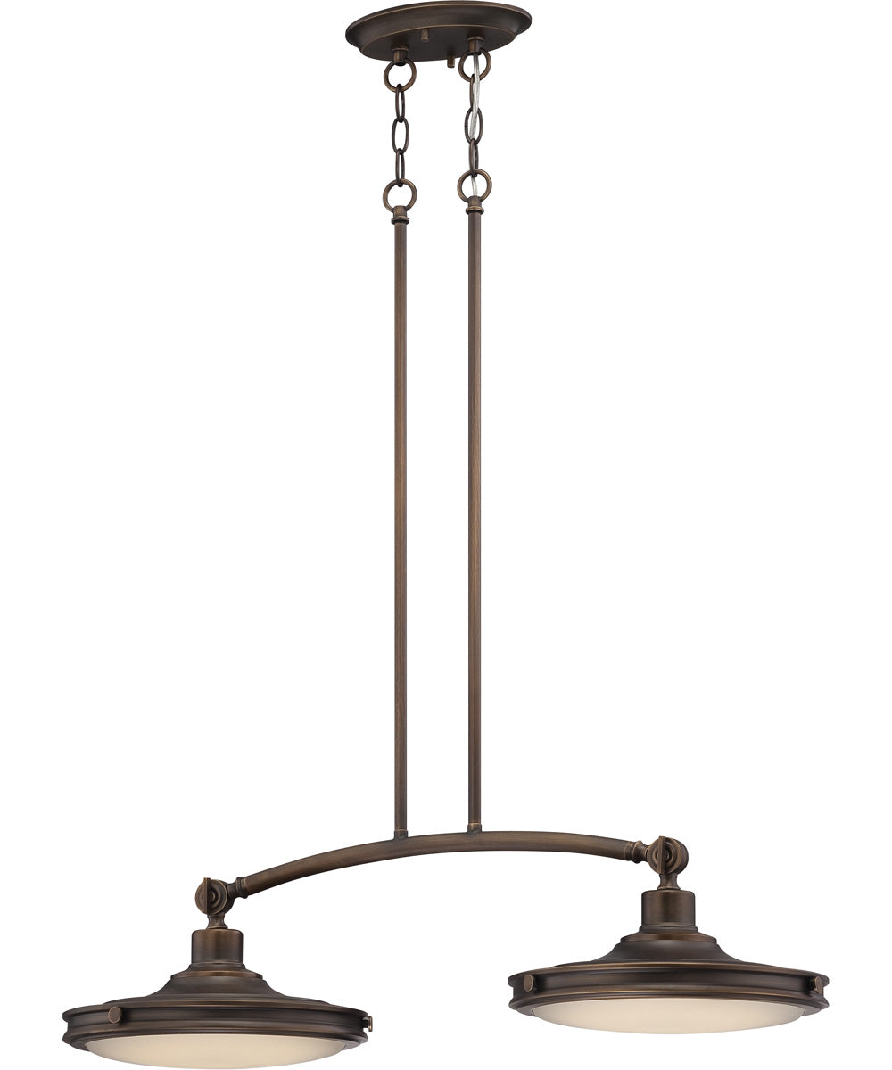 30"W Houston 2-Light Pendant Antique Brass