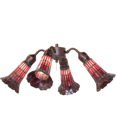19" Wide Stained Tiffany Glass Pond Lily 4 Light Fan Light Red