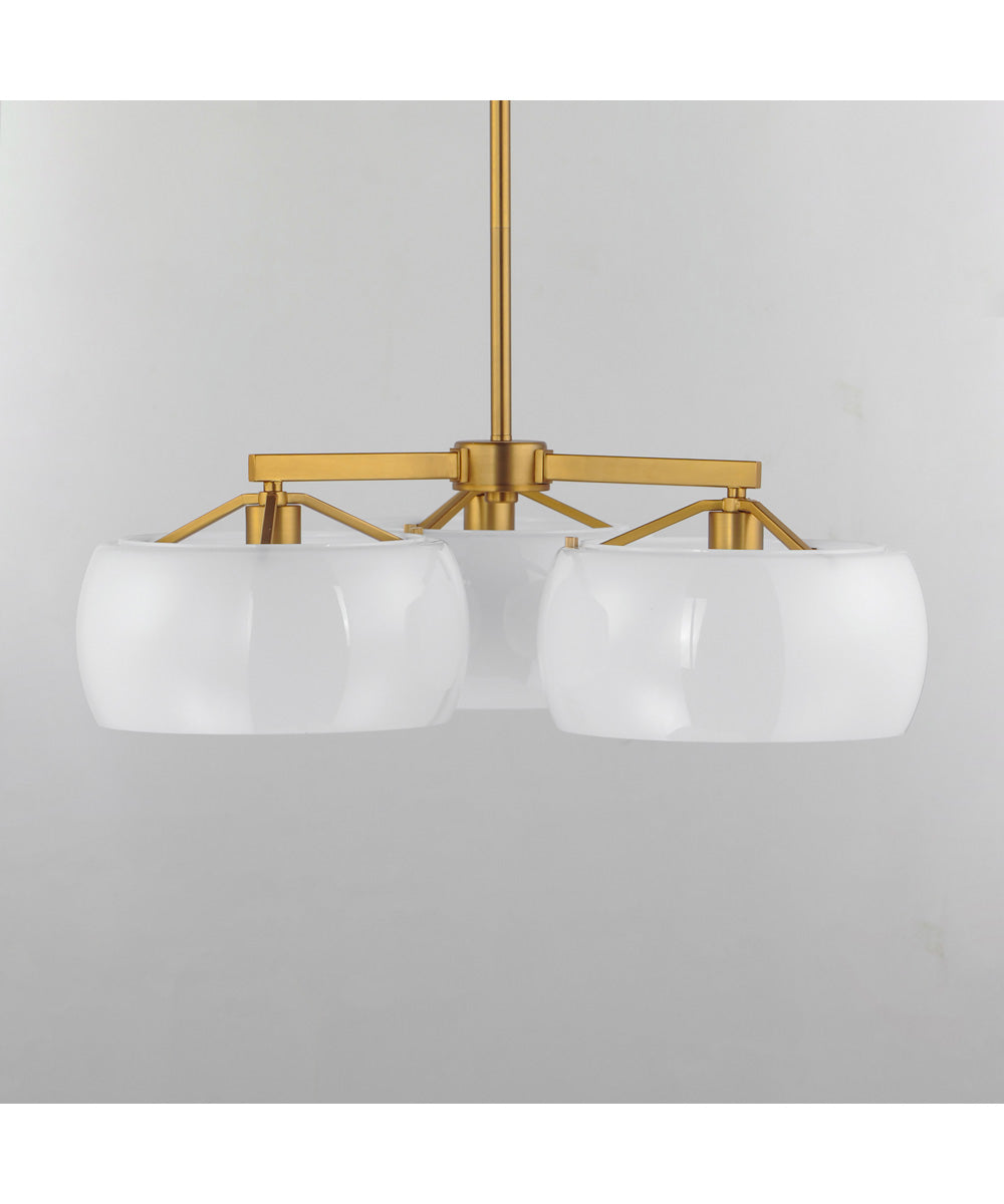 Glazed 3-Light Chandelier White/Natural Aged Brass