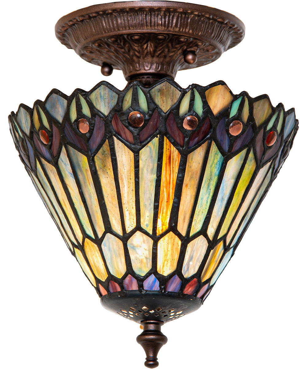 8" Wide Tiffany Jeweled Peacock Flush Mount