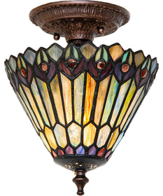 8" Wide Tiffany Jeweled Peacock Flush Mount