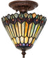 8" Wide Tiffany Jeweled Peacock Flush Mount