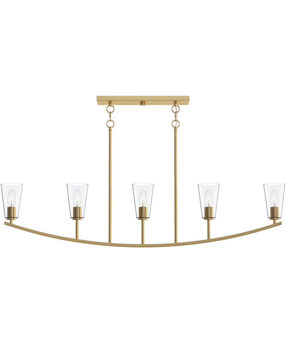 Jheni 5-Light Linear Chandelier with Clear Glass Shades Brushed Gold