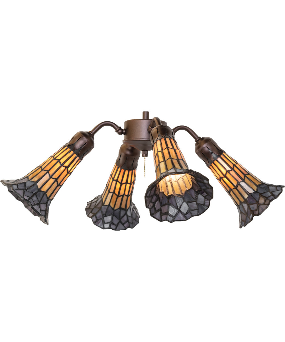 19" Wide Stained Tiffany Glass Pond Lily 4 Light Fan Light Honey/Blue