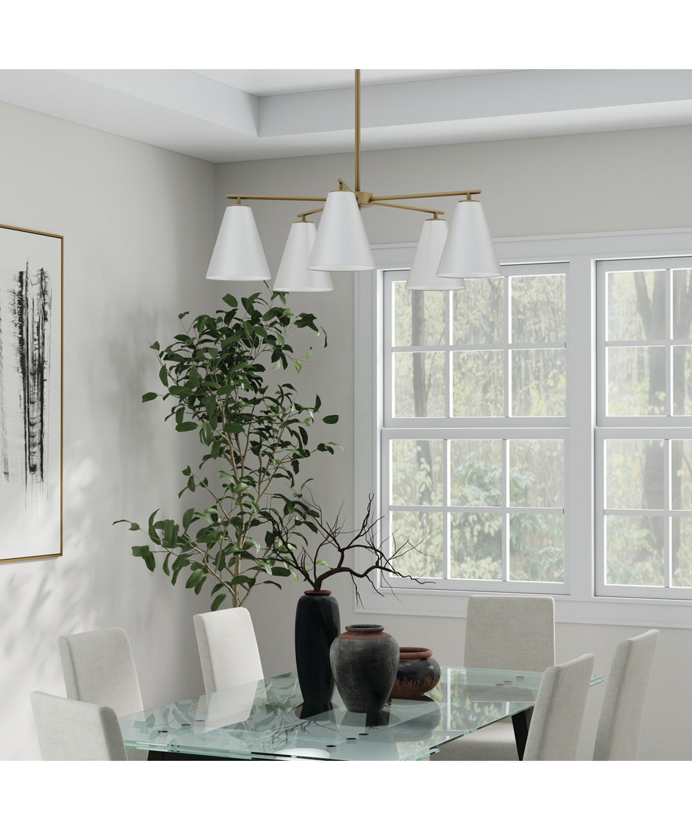 Charlie 5-Light Chandelier Matte Brass and White