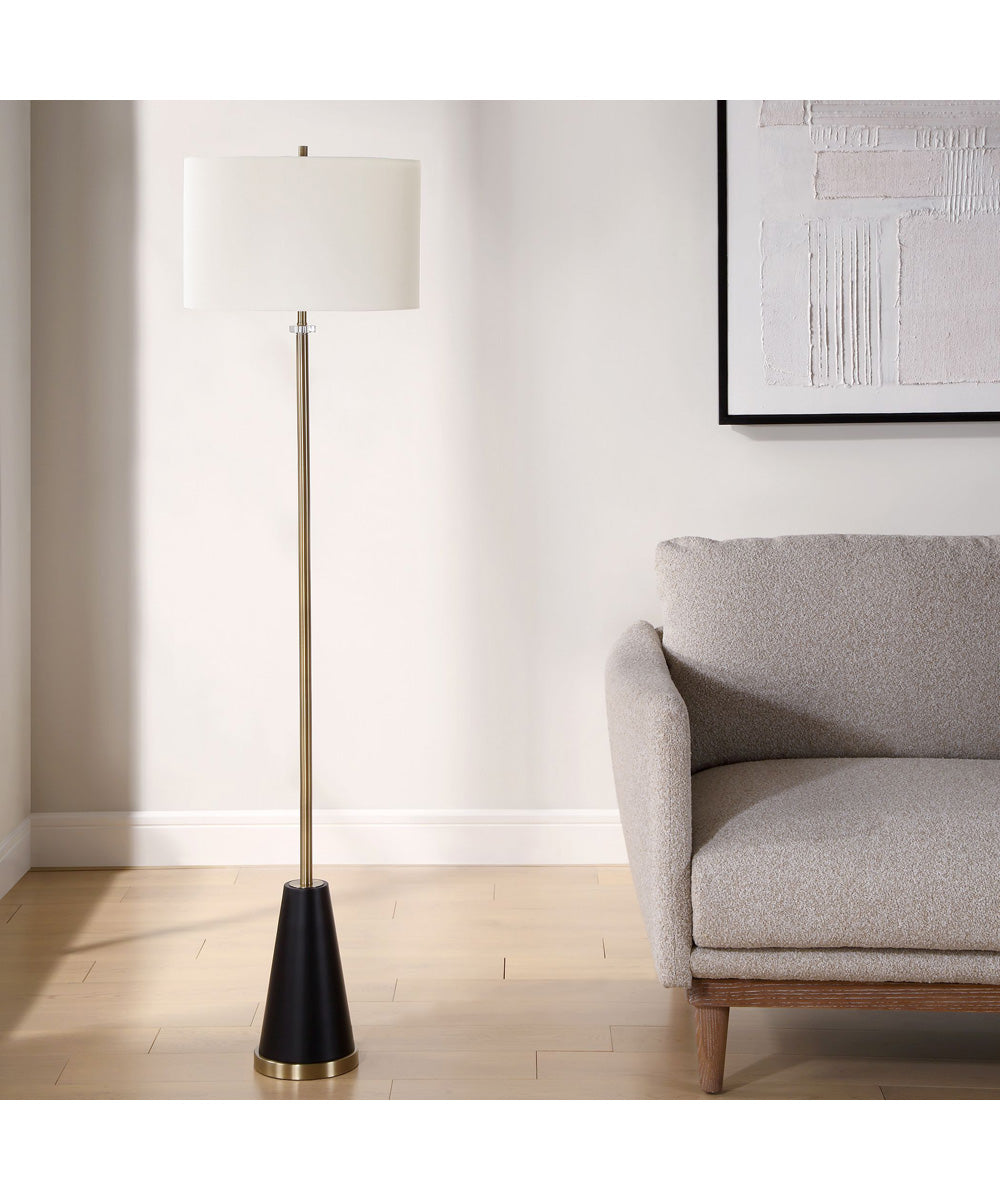 Floor Lamp in Antique Brass and Crystal with White Linen
