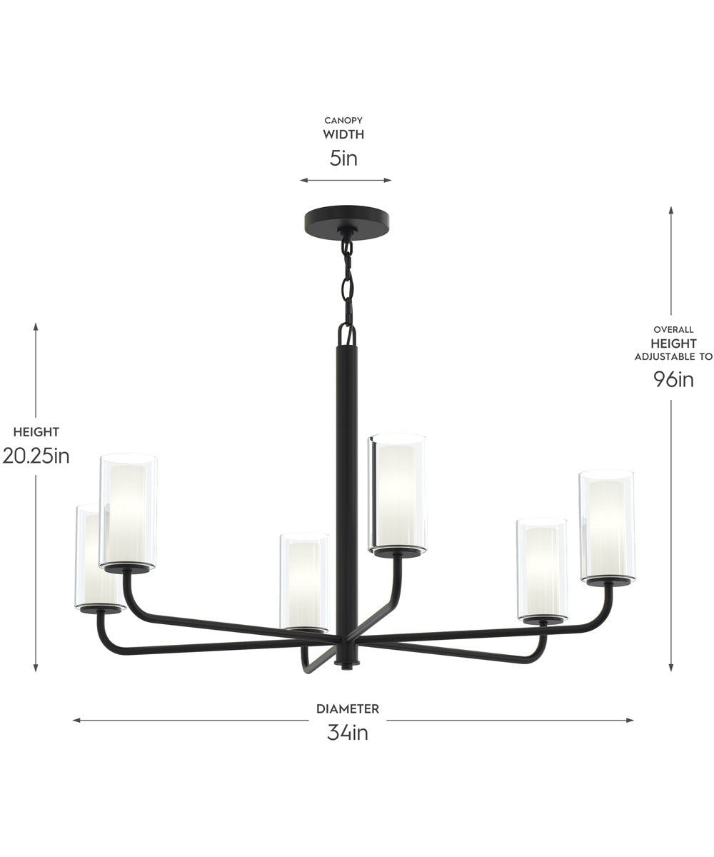 Mack 6-Light Chandelier with Layered Glass Shades Matte Black